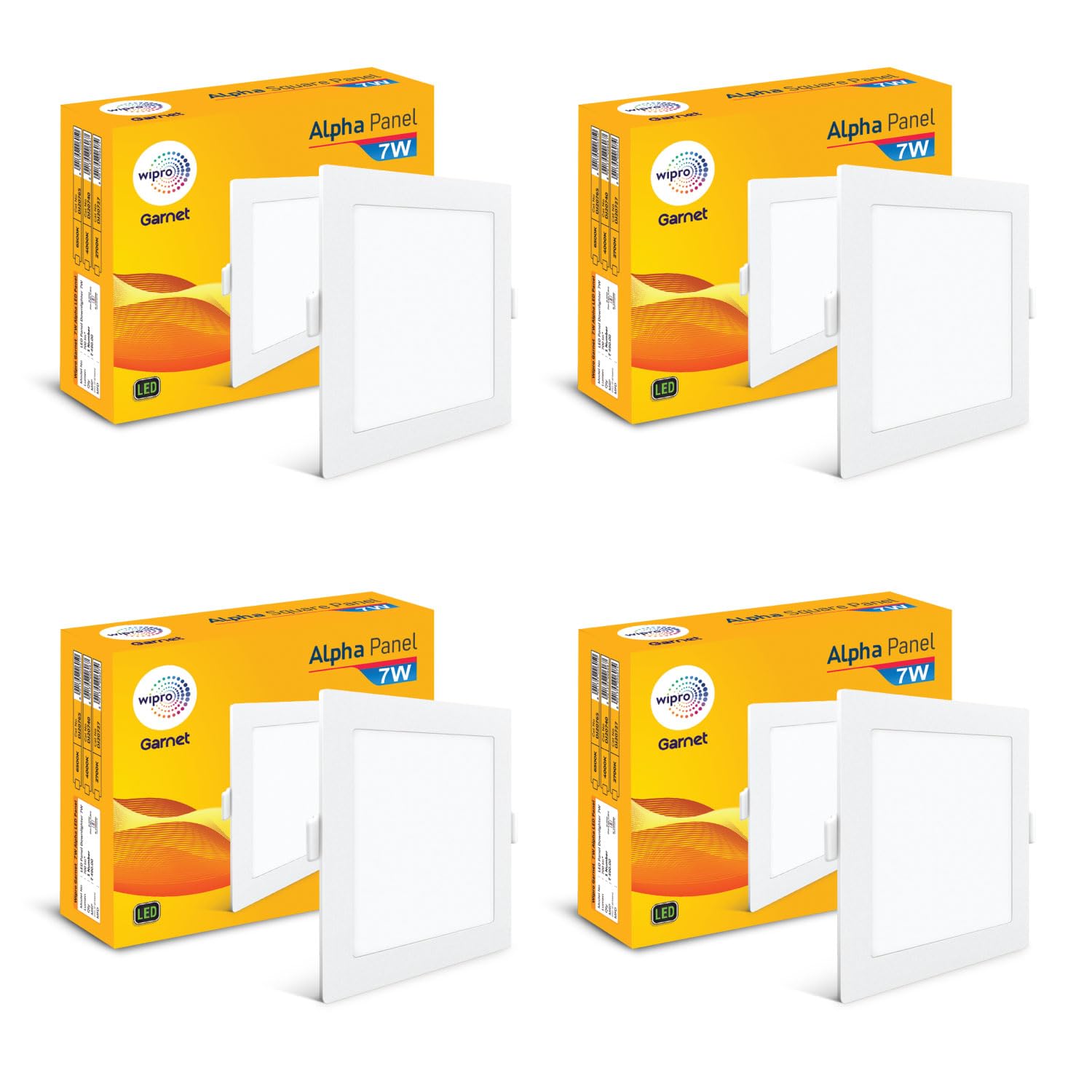 wipro Garnet 7W Square LED Alpha Panel | Neutral White Light (4000K) | Recessed Down Light for False Ceiling | Cutout - 82x82mm | Pack of 4