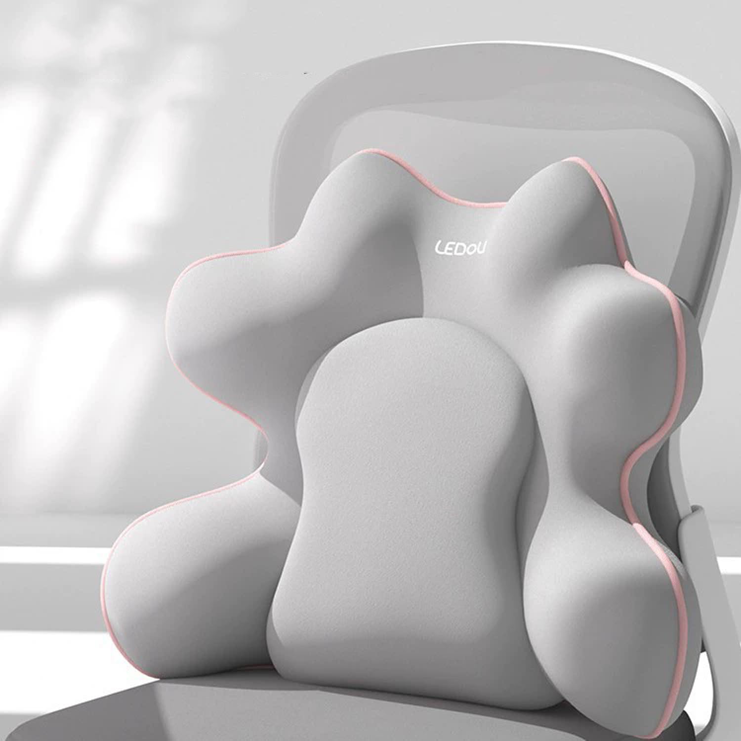 Cuscino di supporto lombare, per sedia da ufficio, sedia a rotelle, auto, conducente, gioco, in memory foam, per alleviare il dolore al coccige (52 x 42 x 7 cm, grigio chiaro)