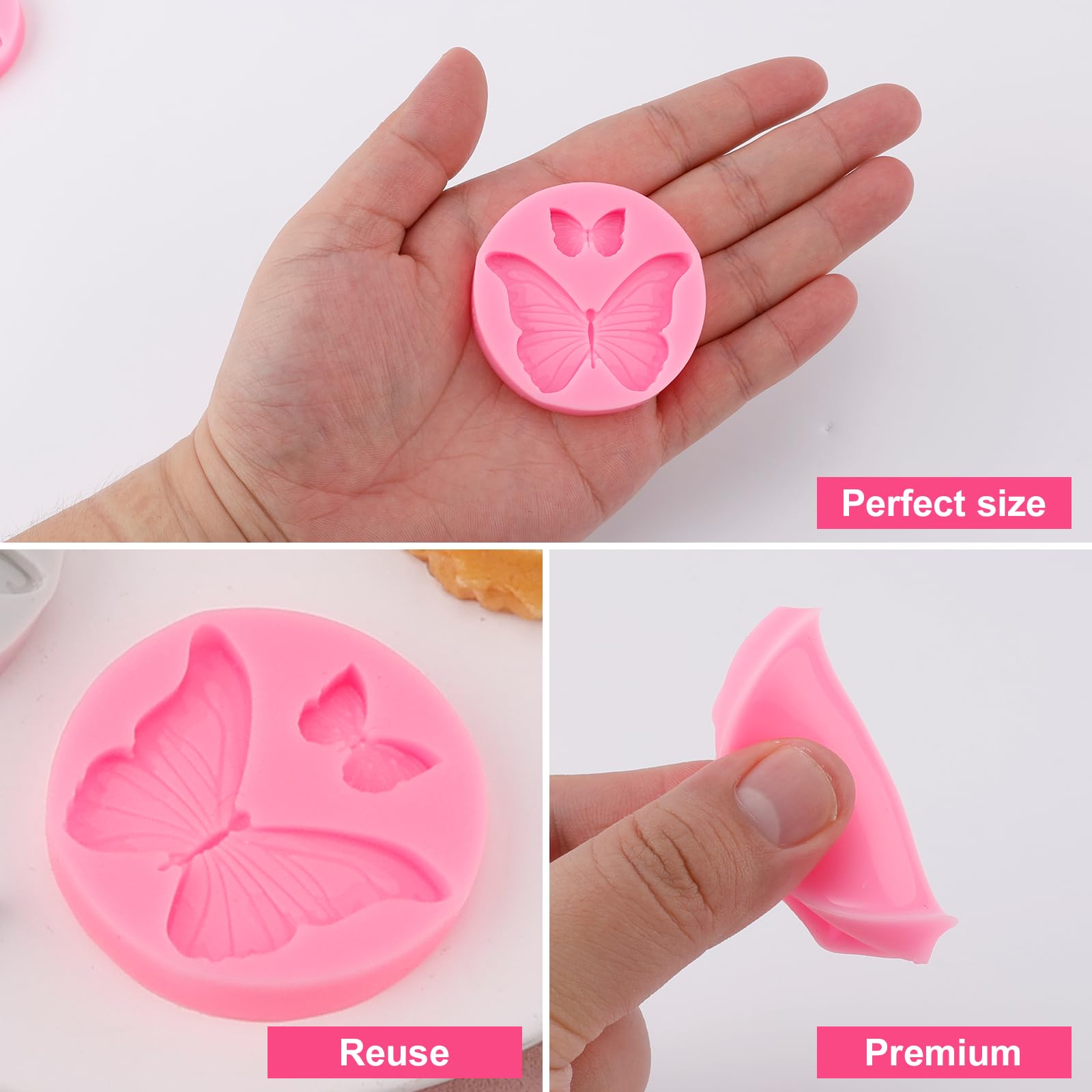 MYPRACS Set di 4 stampi in silicone a forma di farfalla, margherita, piccoli fiori e foglie, per decorazioni di torte e cupcake, argilla polimerica, caramelle, cioccolato, pasta di gomma, set da 4