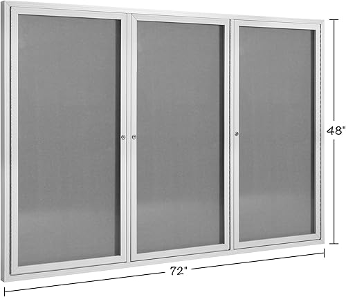 Miniatura 2 de Tablón de anuncios cerrado de 72 x 48 pulgadas, tablero de anuncios de tela con cerradura con marco de aluminio, vitrina de pared con 3 puertas