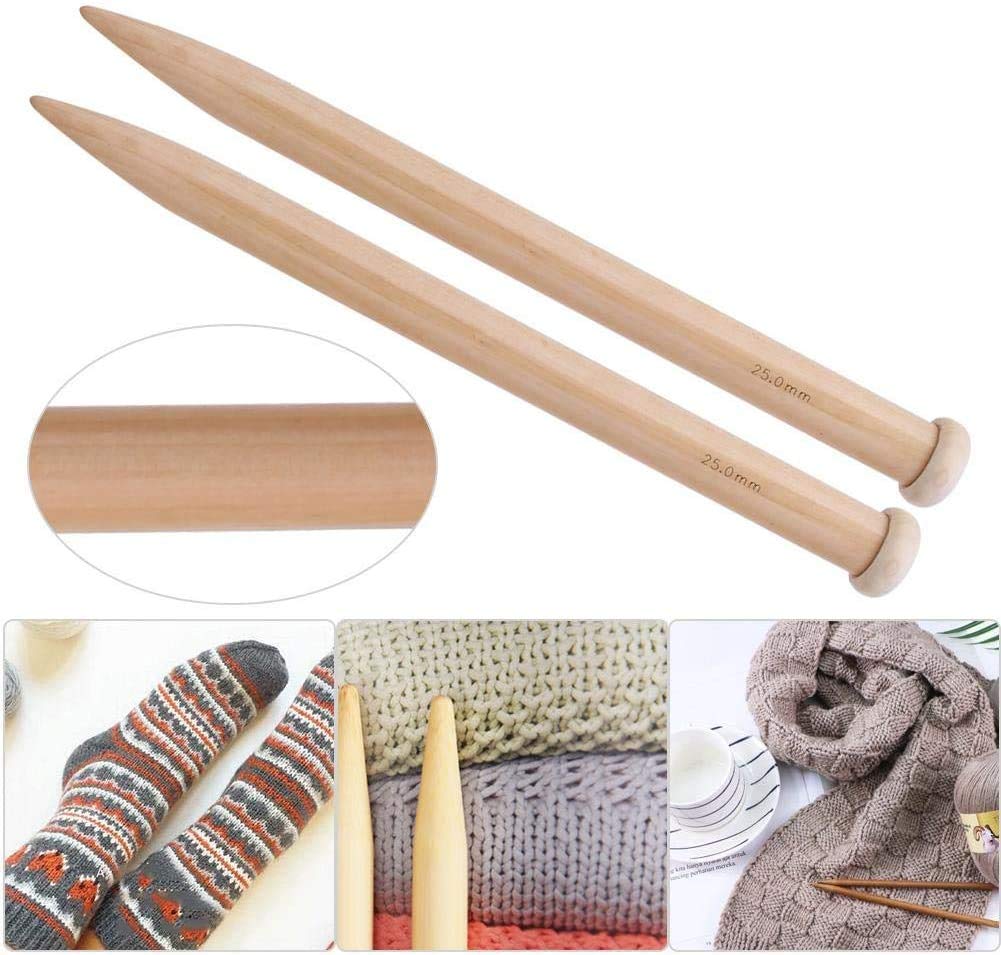 HEEPDD Wood Knitting Needle, 1 Pair 13.8in Single Pointed Straight Wood Knitting Needles Hand Weaving Tool for DIY Scarf Sweater Blanket(25mm)