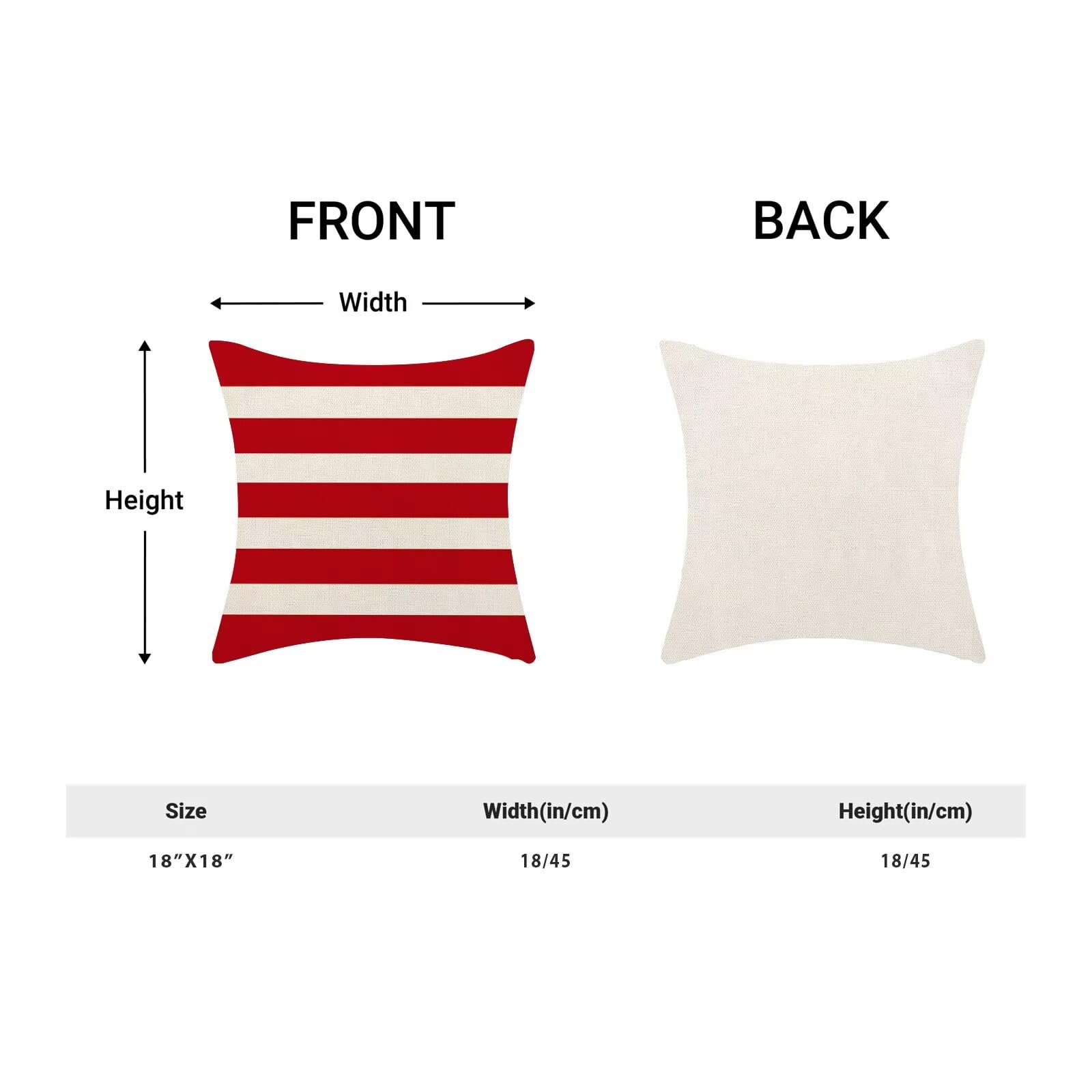 4th of July Patriotic Throw Pillow Covers 18x18 Inch Set of 2, Memorial Day Red Stripe Decorative Pillow Covers Independence Day Outdoor Cushion Cover for Sofa Couch Farmhouse Room Bed Decor 4
