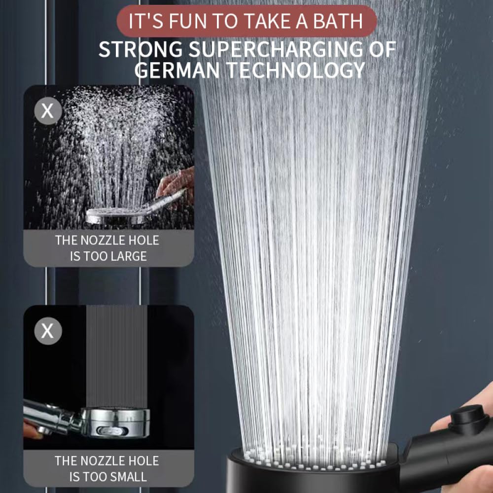 Pommeau de Douche Haute Pression 5 Modes Pommeaux de Douche réglables avec Tuyau Économie d'eau Buse de pulvérisation d'arrêt à Une Touche Accessoires de Salle de Bain, Style 1, Tuyau Noir