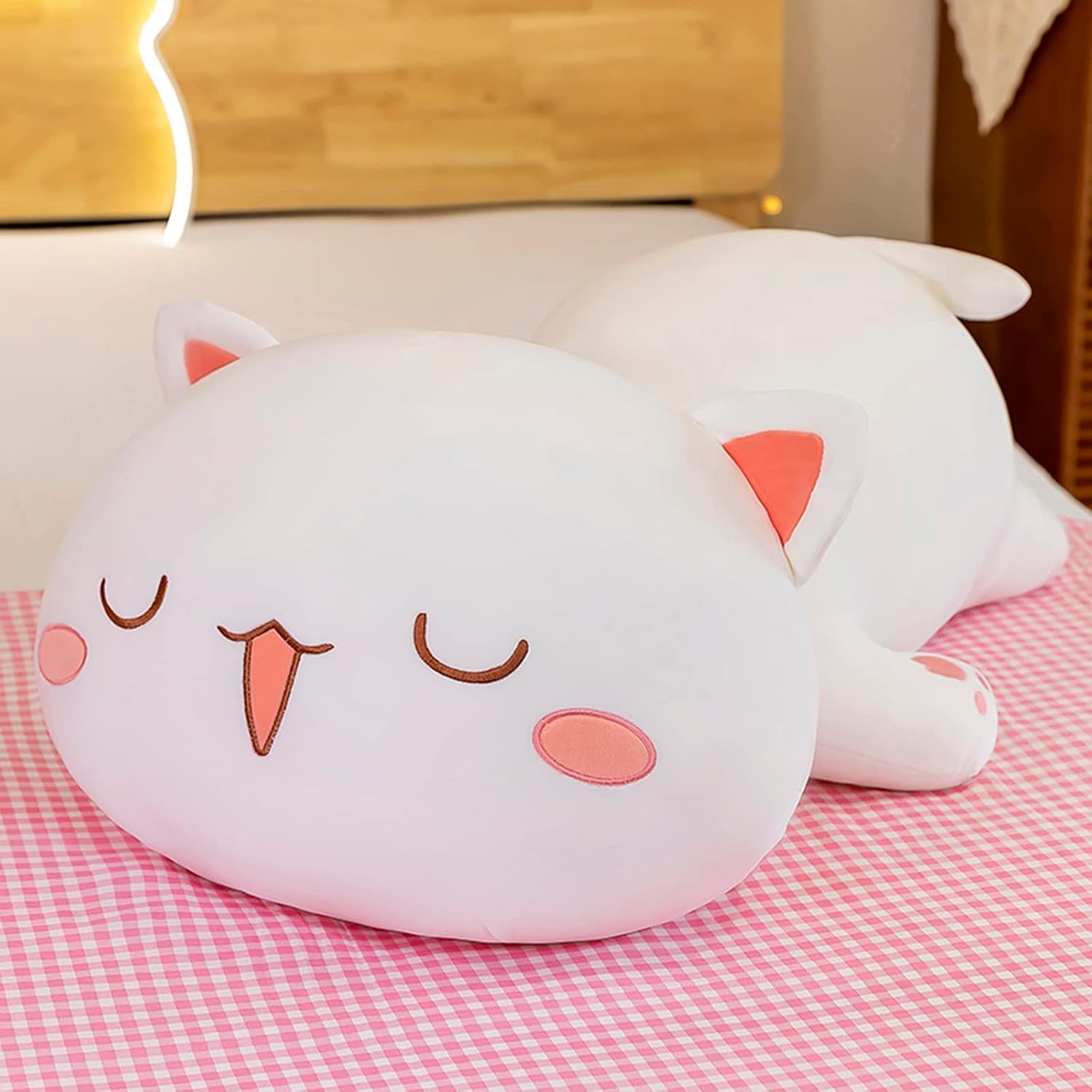 FUYU Cat Stuffed Animals, Soft Cat Plush Pillow Kawaii Kitten Stuffed Animal Toy Gifts for Kids Boys Girls Room Decor (White Squinted Eyes,19in/50cm) - Image 2