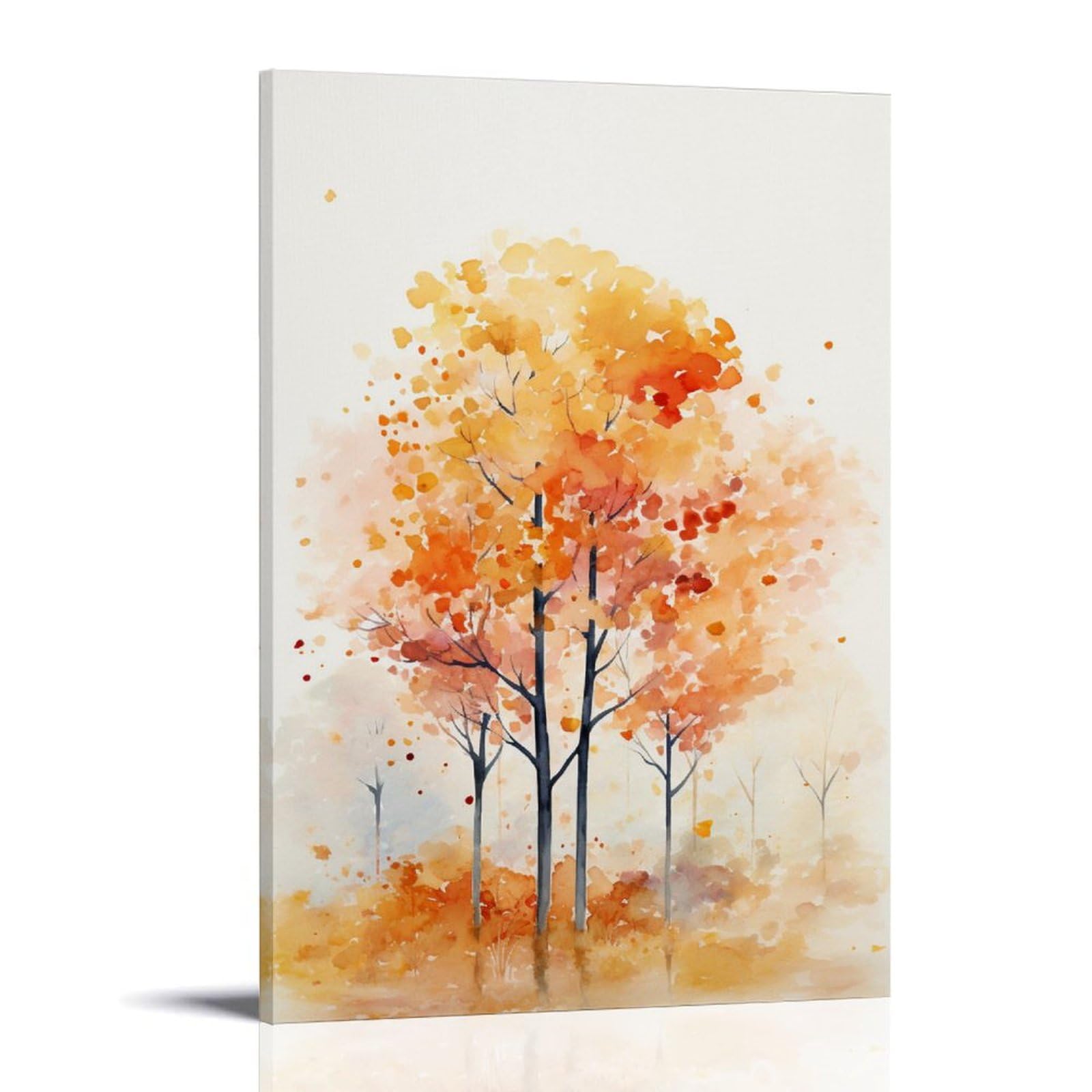 PMLBAOUS Countryside Tree Canvas Prints Wall Art Watercolor Leaves Autumn Tree Paintings for Living Room Bedroom Office Home Decorations Stretched And Framed Artwork Ready to Hang 16x24inch(40x60cm)