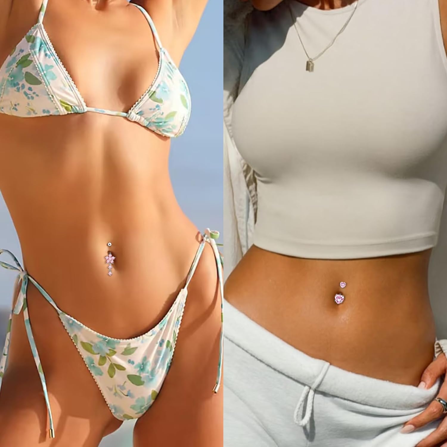 9PCS Belly Button Ring Dangle Stainless Steel Belly Rings 14G 1.6MM Belly Piercing Cute Navel Ring Piercing Jewelry Belly Ring for Women - Image 6