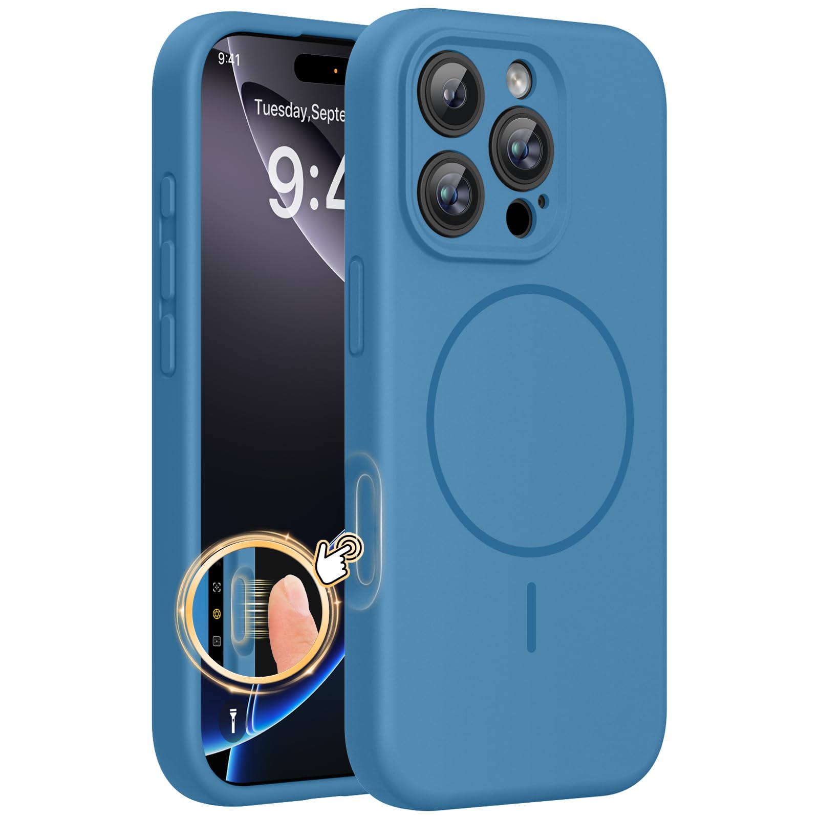 Photo 1 of Miracase Magnetic Silicone Case for iPhone 16 Pro - Capri Blue