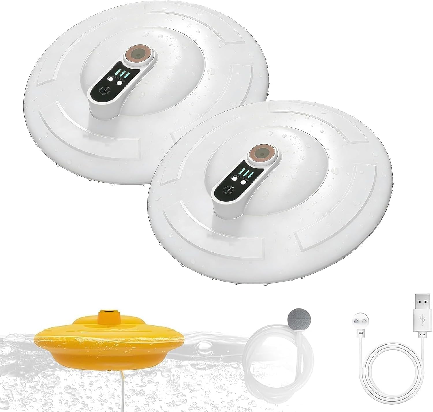 IPX7 Floating & Rechargeable Bait Bucket Aerator, Portable Channel Aquarium Aerator & Inflator, Ultra-Quiet Bubble Generator for Fish Tank, Bait Bucket, Fishing Trips Live Bait Transportation (2PCS-2)