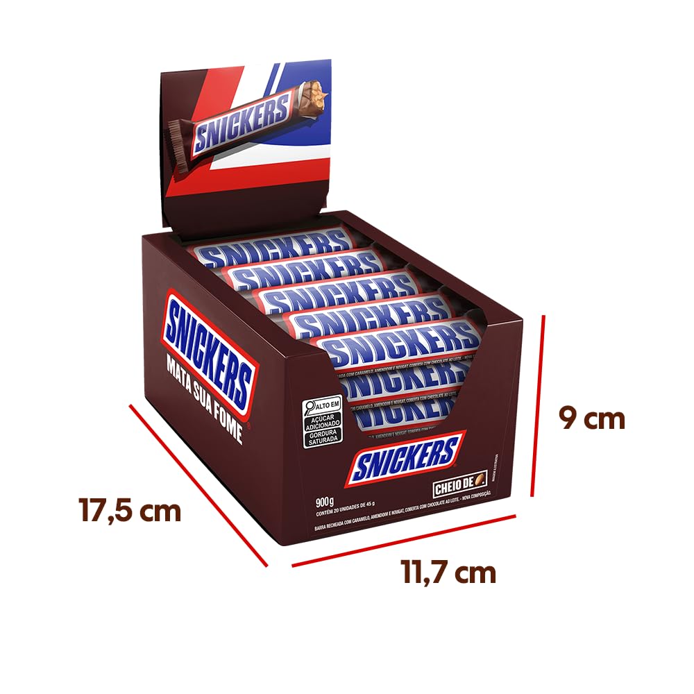Chocolate Snickers Original - Display com 20 unidades de 45g