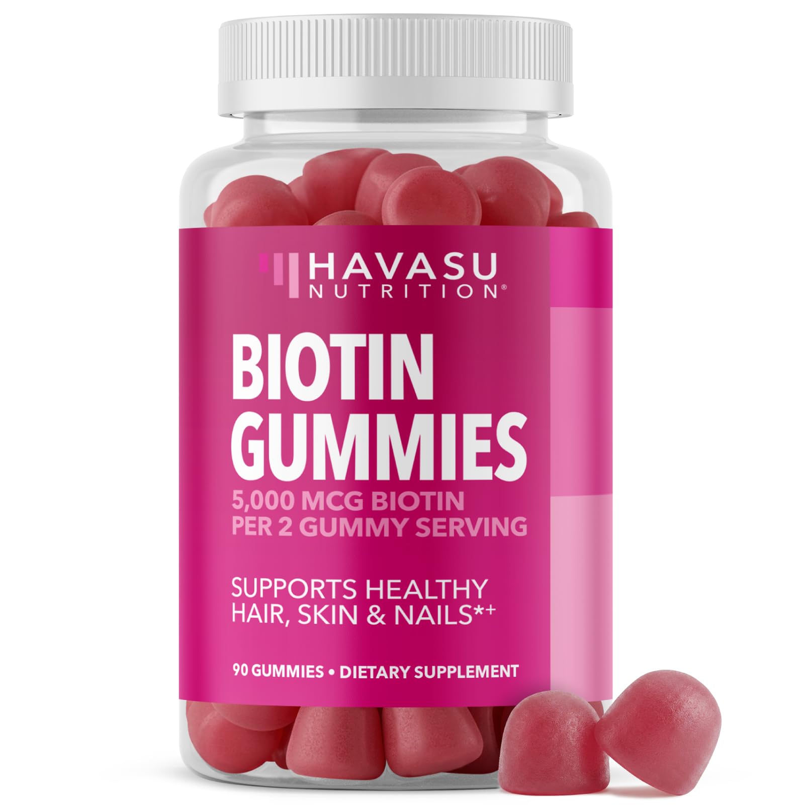 Biotin Gummies 5000mcg Per Serving for Hair, Skin & Nails, Strawberry, 90ct