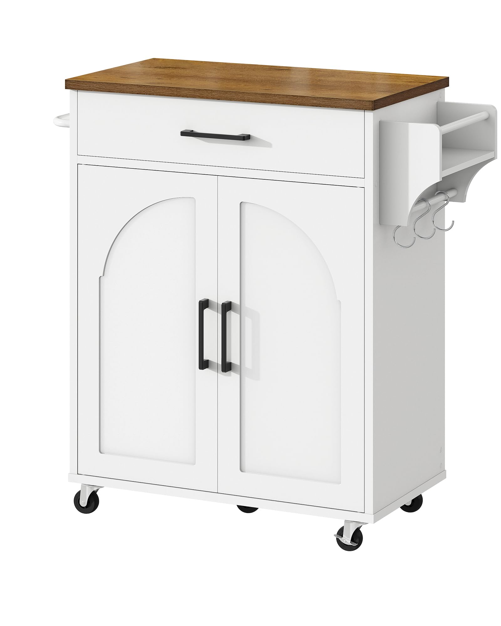 CHOEZON Isola da Cucina Mobile Stile Rustico, Mobile da Cucina con Rotelle con Contenitore, Carrello di Servizio con Cassetto e Ganci, Ripiano Porta Spezie, Bianco e Marrone Noce DMZD05WL