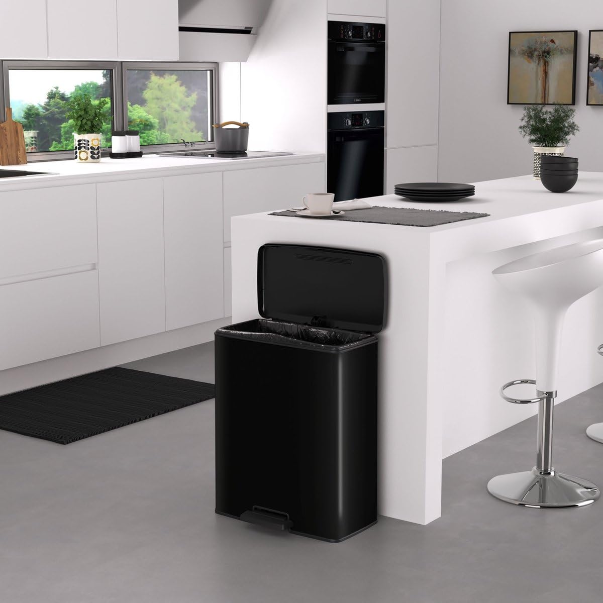 Curver Decobin Mülleimer 65L Rechteckig - Pedaleimer mit Soft-Close Mechanismus und Geruchsdichtem Deckel - Recycling Abfalleimer aus Kunststoff für Küche - Schwarz