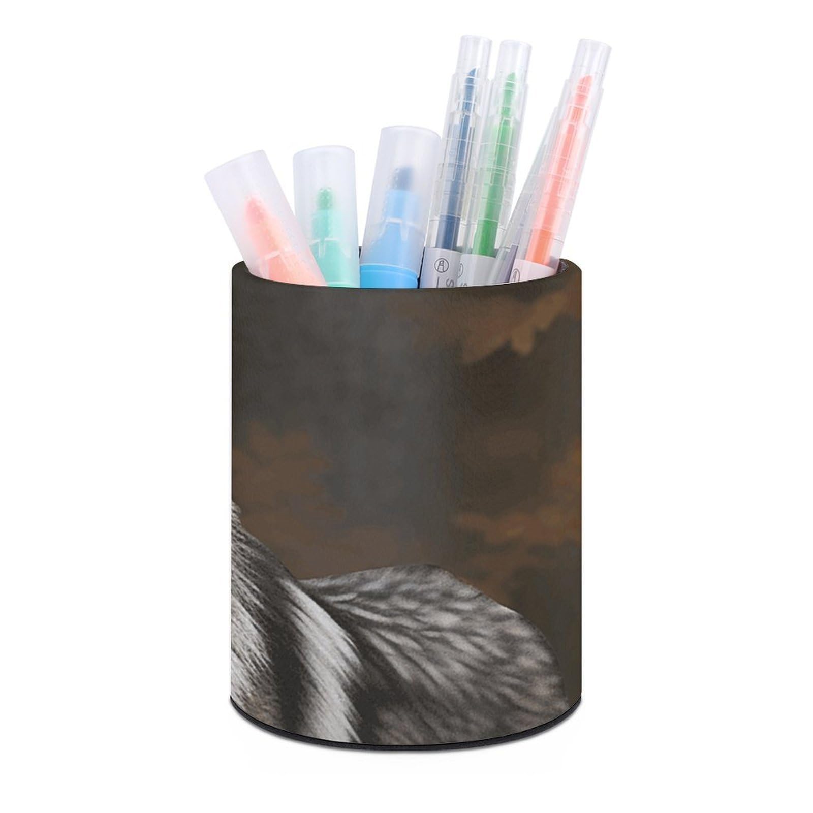 FekiLoot PU Leather Round Pen Holder Wild Wild Gray Wolf Pencil Holder Desk Organizer Pen Organizer Pen Cup Pencil Cup Caddy Desktop Stationery Organizers for Office Home Supplies