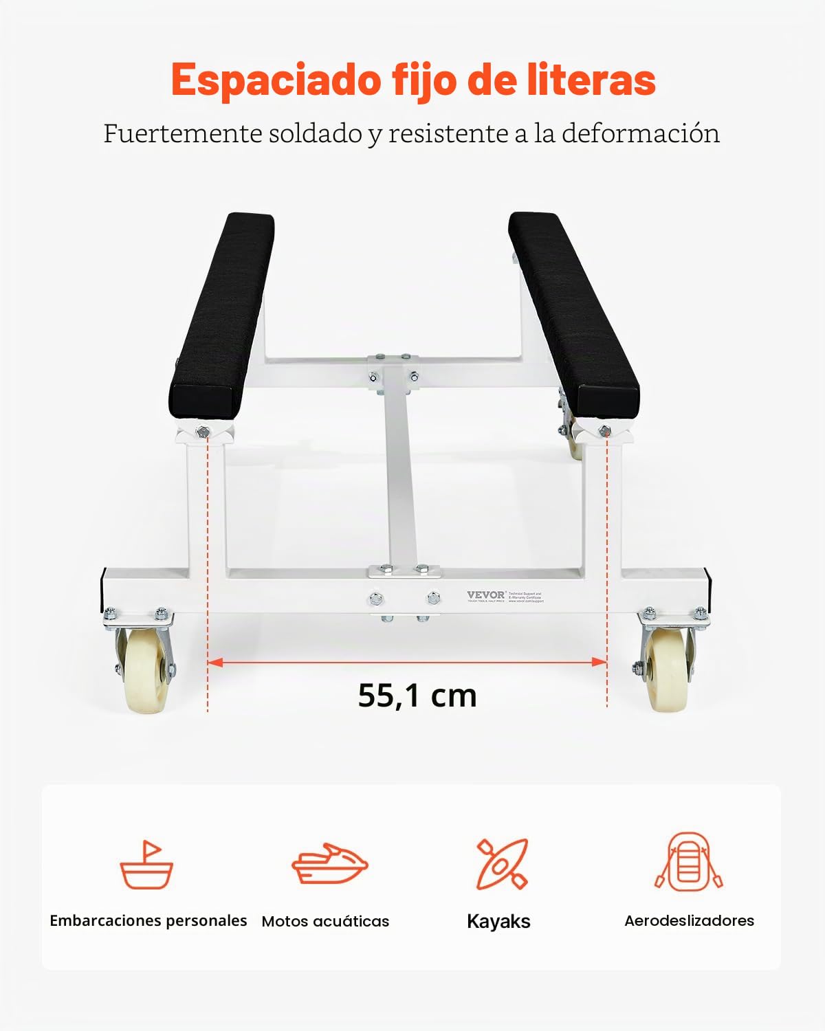 VEVOR Plataforma Rodante para Moto Acuática de 1325 x 850 x 510 mm, Carga de 816 kg, Soporte para Moto de Agua, Carrito PWC con 4 Ruedas y 2 Frenos para Mover Motos de Agua, Kayaks, Lanchas Rápidas