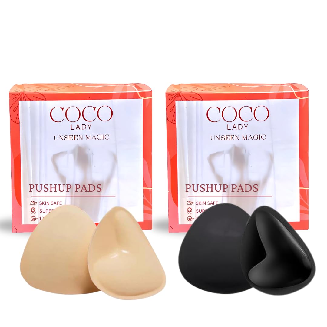 Premium Sticky Pushup Bra Pad Inserts for Women | Reusable Adhesive Cups for Instant Lift & Volume| Skin-Friendly, Seamless Fit, Sweatproof | Strapless Outfits | Black & Nude Combo Pack