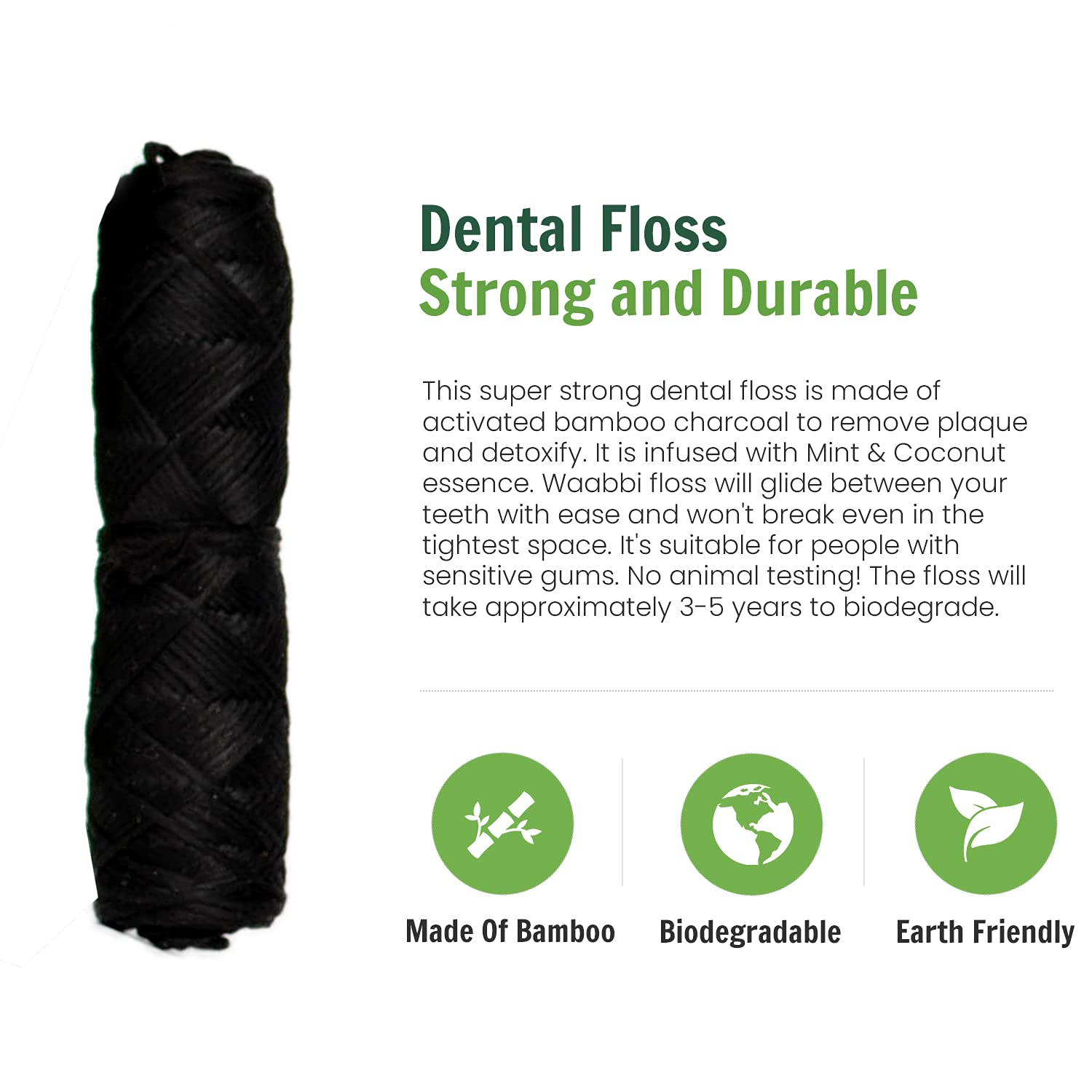Ricariche per Filo Interdentale Carbone Attivo Bambù Biodegradabili 3X35M Pulizia Dentale Vegano Zero Sprechi Plastic Free Igiene Naturale Vegana
