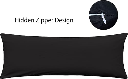 Miniatura 3 de iMaylex Funda de almohada suave 100 % algodón egipcio, funda de almohada acogedora y ligera, de fácil cuidado, negro, cuerpo, 20 x 54 pulgadas