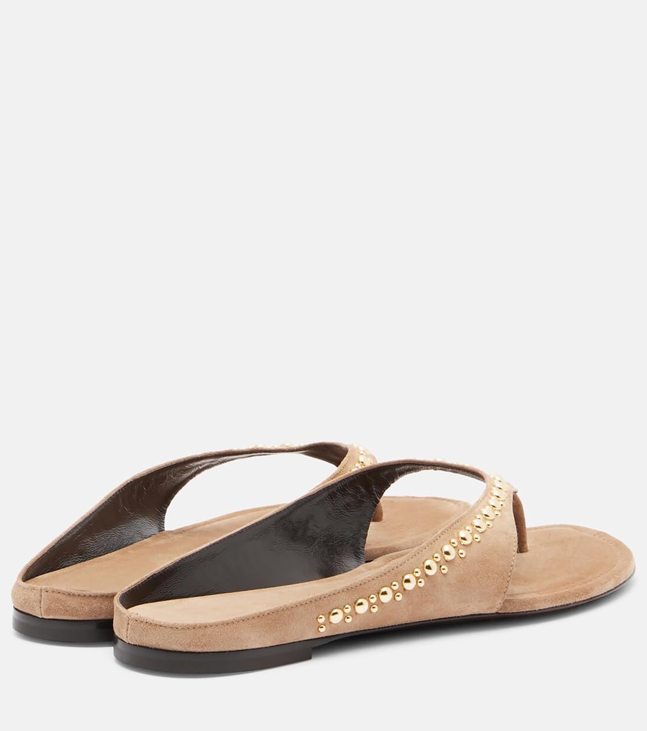 Women's Suede Thong Flip Flops Embellished Studded Flat Sandals Open Toe Slip On Slides for Summer Casual Beach