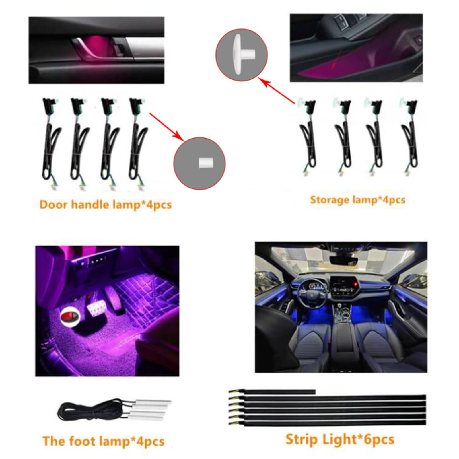 Tira de Luces LED para Interior de Coche, Luces de atmósfera dinámica acrílicas RGB 18 en 1, 210 Modos de luz, Control Remoto inalámbrico, Kits de iluminación Ambiental para Coche