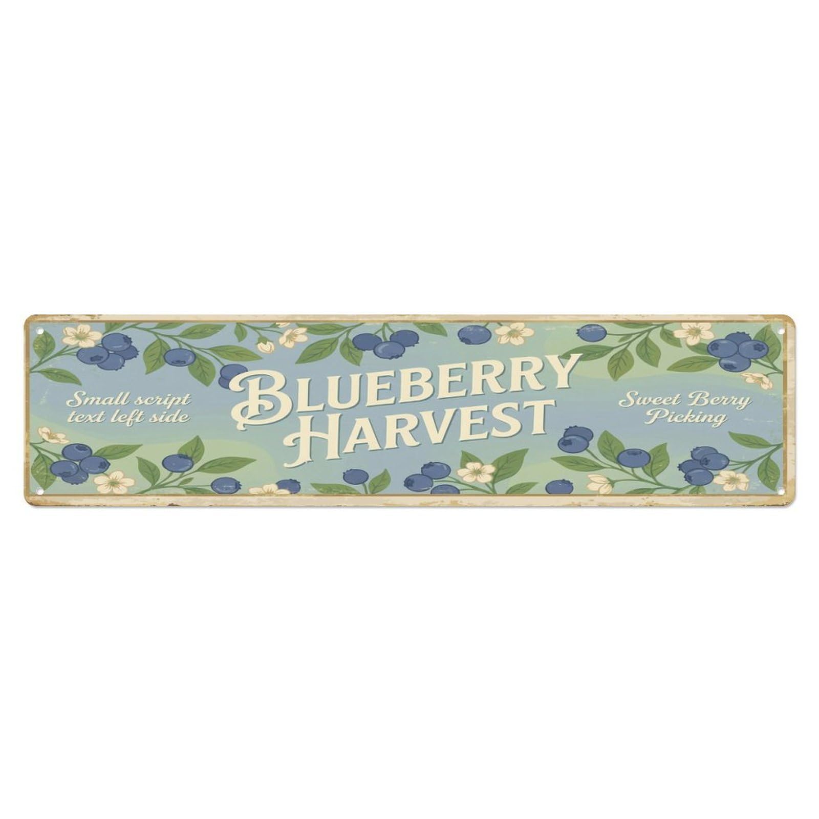 Olhnbad 4X16inch(10X40cm) Vintage Cottagecore Garden Blueberry Harvest Banner Metal Tin Sign