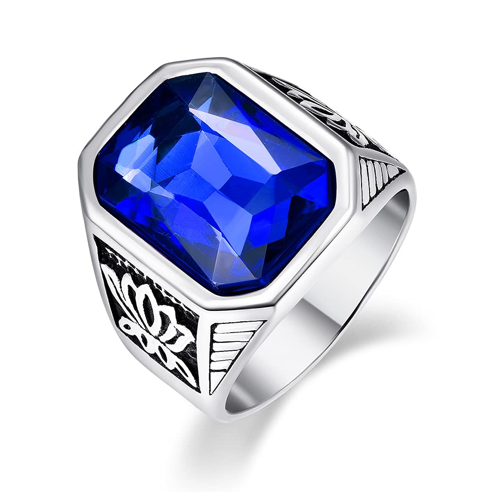 Men's Vintage Style Ring - Stainless Steel With Gold/Silver & Dark Blue Rhinestone 5 thumbnail image