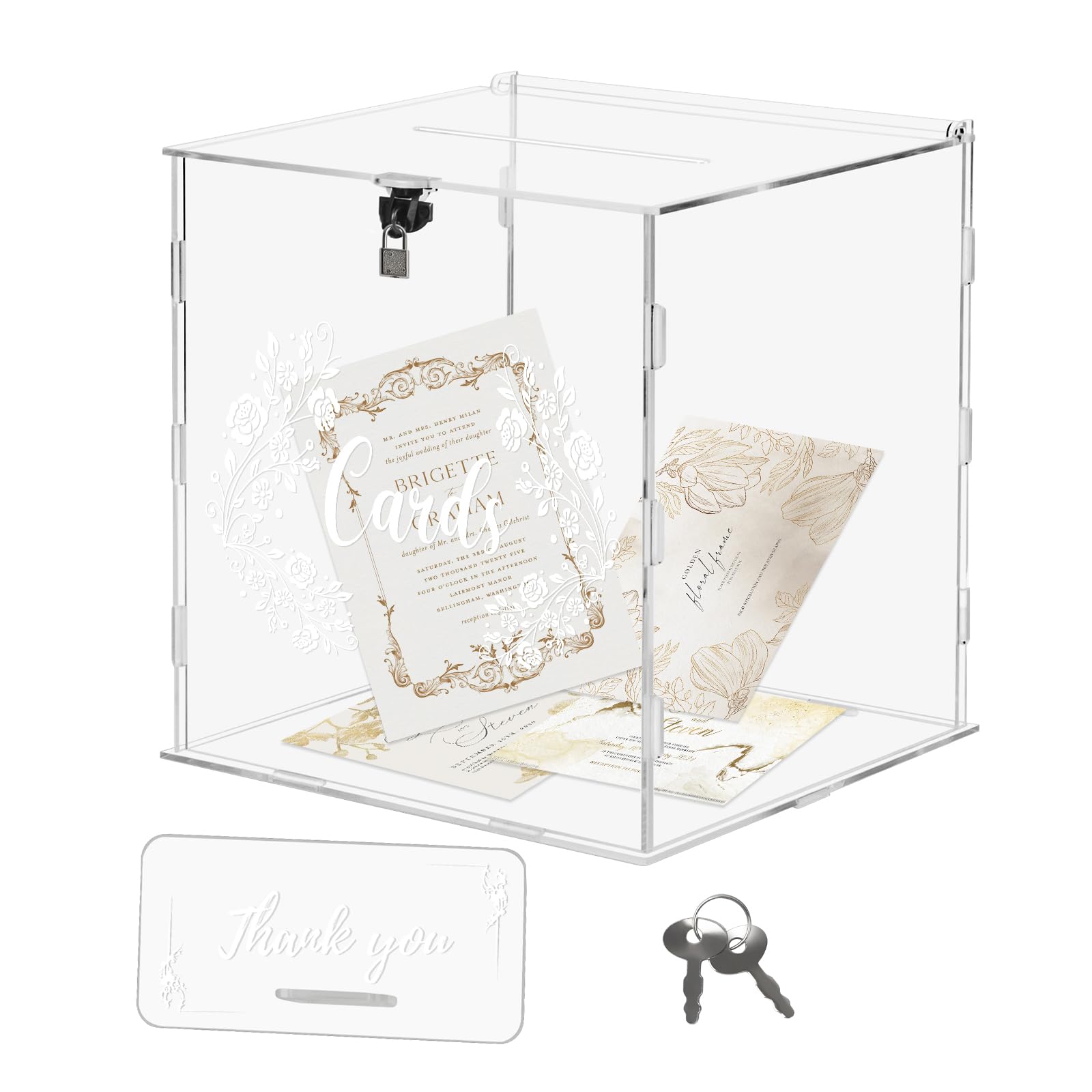 ECOSEAO Caja para Tarjetas de Boda de Acrílico, Caja para Tarjetas de Regalo con Cerradura y Ranura, Grande, Transparente, para Recepción, Cumpleaños, Aniversario