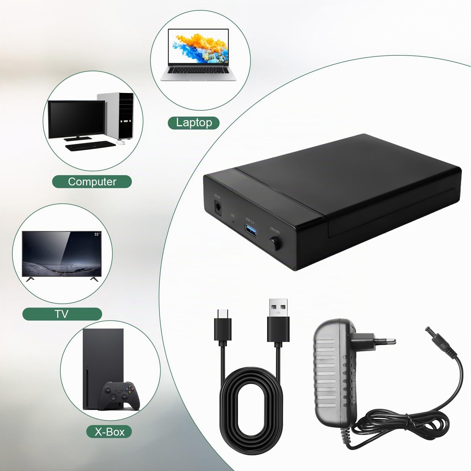 Docking Station per dischi rigidi, docking station HDD USB3.0, docking station per dischi rigidi SATA da 2,5 e 3,5 pollici HDD/SSD, USB Type-A a USB Type-A, adattatore per dischi rigidi con clonazione