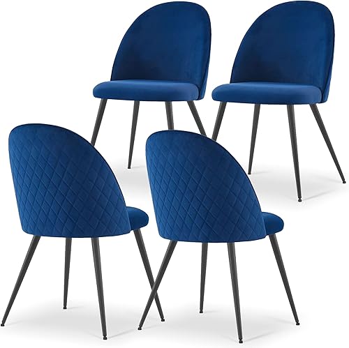 Miniatura 8 de NORDICANA Accent - Juego de 4 sillas de comedor de terciopelo, cómodas sillas auxiliares tapizadas para sala de estar, con patas de metal negro con