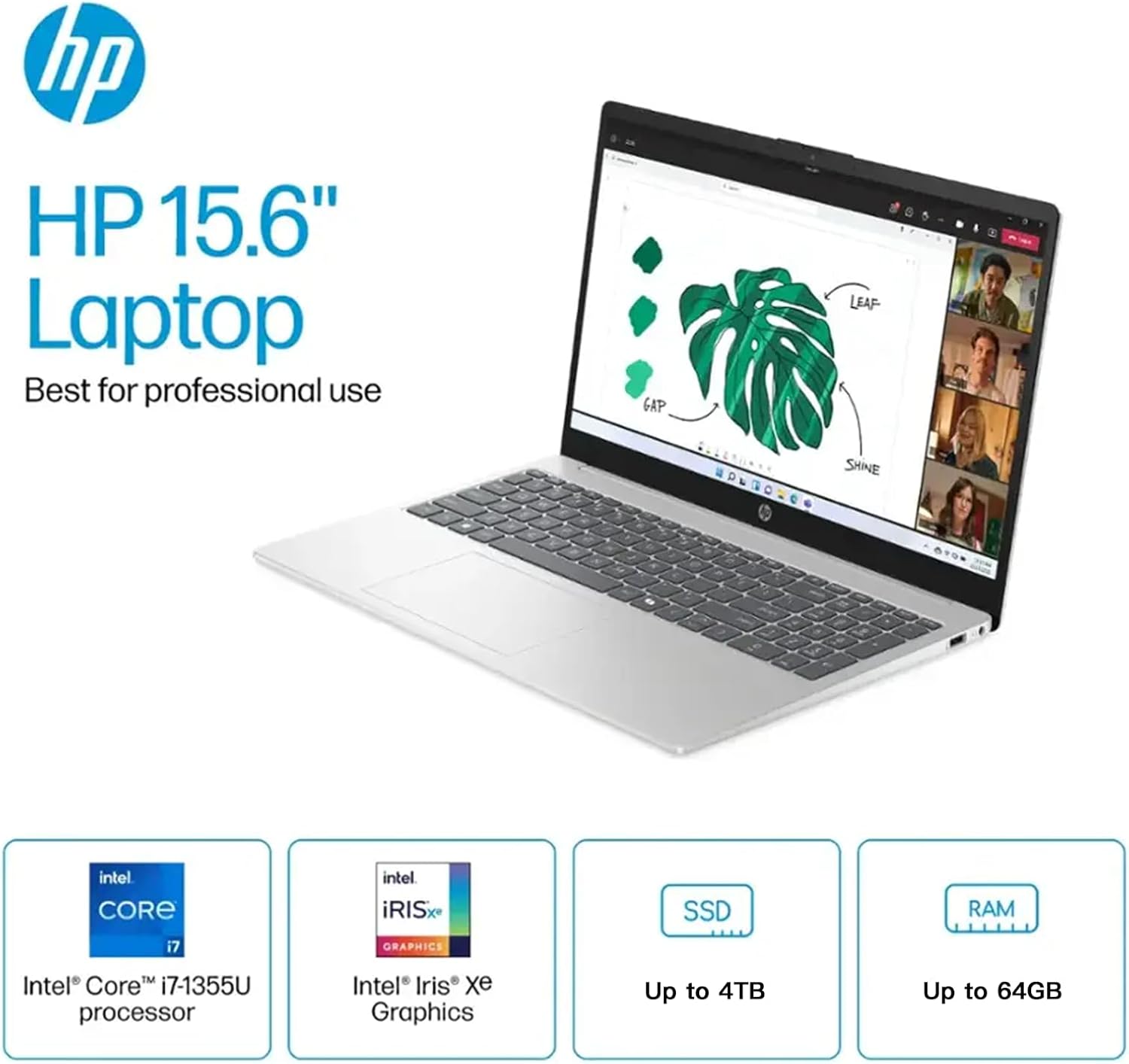 HP 15.6in Touchscreen Laptop Computer - 15.6" FHD Display, Intel i7 1355U(10-core), Intel Iris Xe Graphics, Windows 11 Pro, Wi-Fi6, Bluetooth, Accessoires (64GB RAM + 2TB SSD) 64GB RAM |2TB SSD image 3 of 7 B0FFN49N8Y