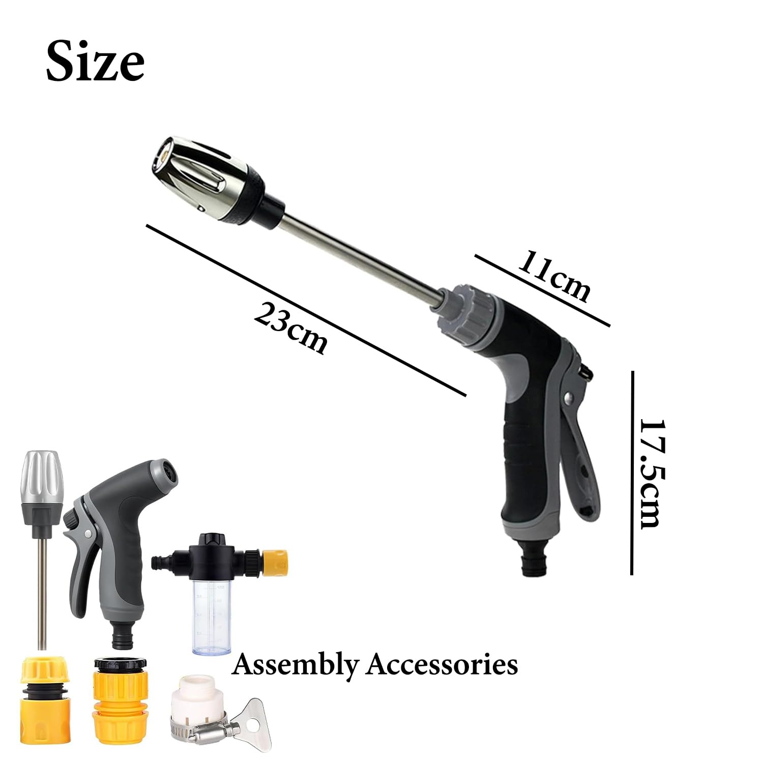 Pistolet Haute Pression pour Tuyau de Jardin, Nettoyeur Haute Pression réglable, avec longue canne & accessoires, multiples effets de pulvérisation, idéal pour voiture, jardin & terrasse