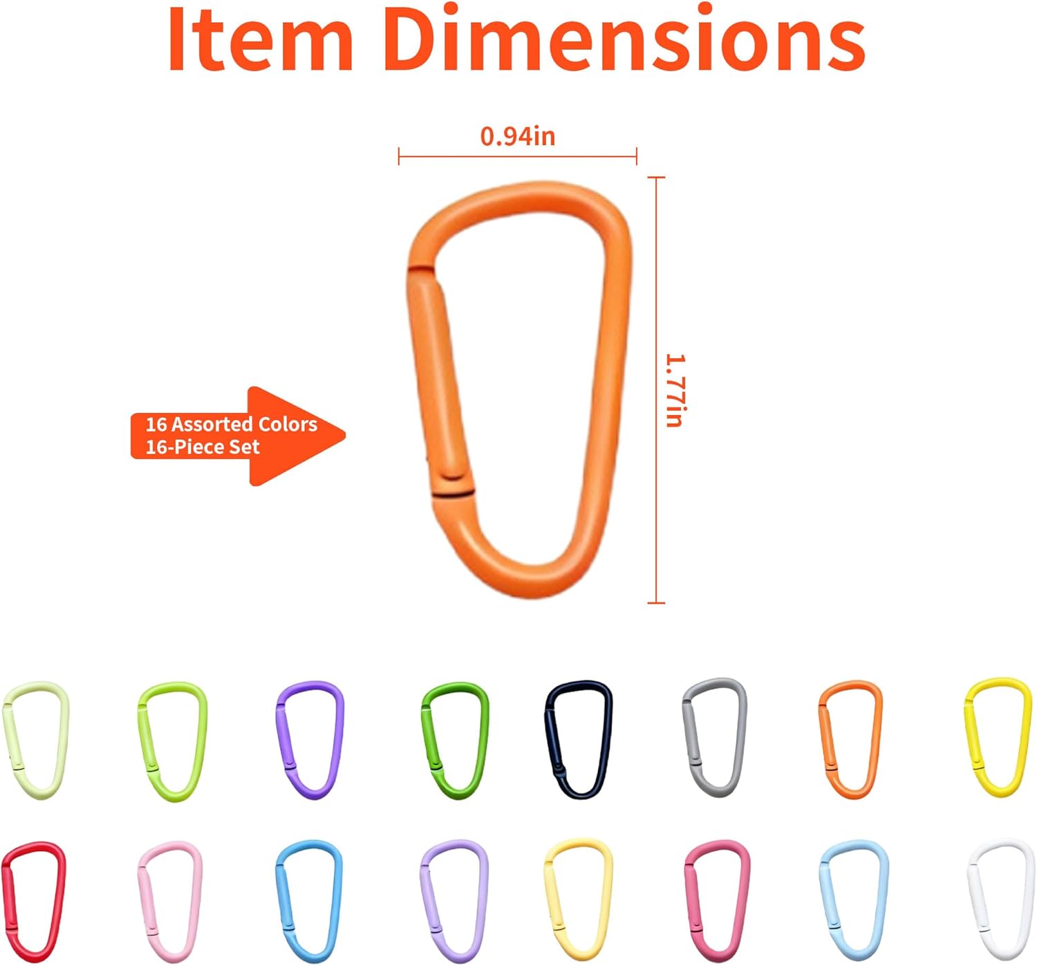 16 Pcs Aluminum Carabiner Keychain Clip Set – Colorful Oval D-Spring Hooks for Keys, Water Bottles, Backpacks, Dog Leashes & Outdoor Use - Image 2
