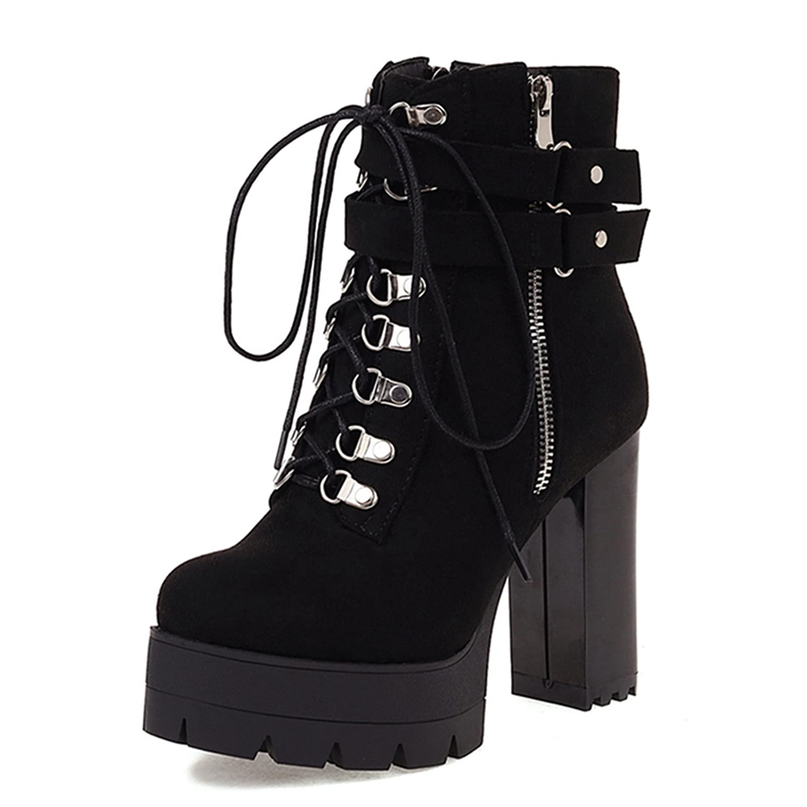 Damen Stiefeletten Plateau Blockabsatz