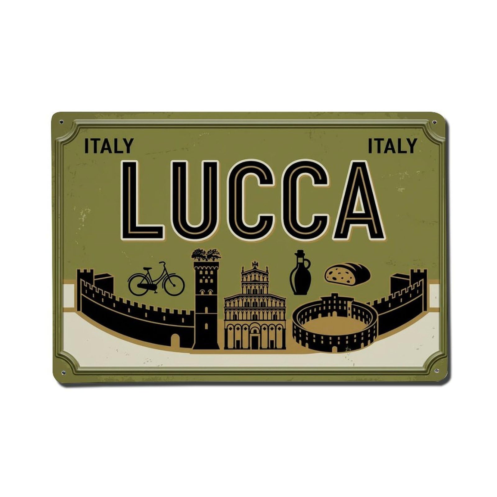 Xanthor Style Vintage Travel Lucca Italy Walls Bicycle Metal Tin Sign