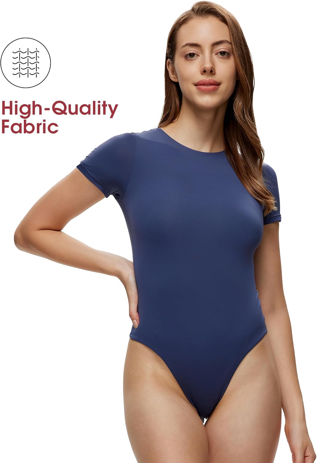 NANJI Short Sleeve Bodysuit for Women - Crew Neck Slim Fit Thong Body Suit, Stretch Double Lined Snap Tops, Casual Going Out - Image 5