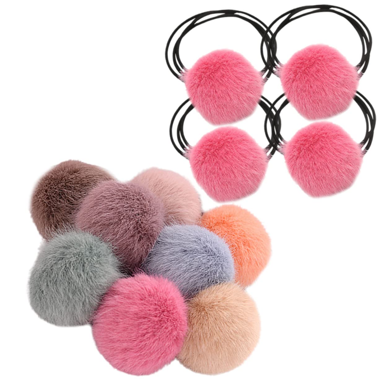 Beaupretty 48piezas Gomas De Pelo Elásticas Pompones De Peluche Para Niñas Accesorios De Cabello Coloridos y Adorables Para Coletas y Moños