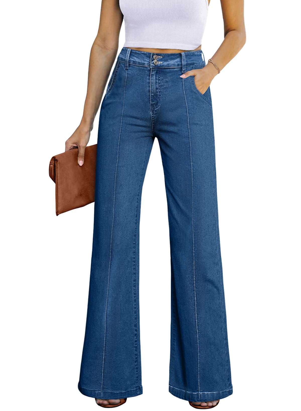 sidefeel womens wide leg jeans casual baggy high waisted stretch denim pants
