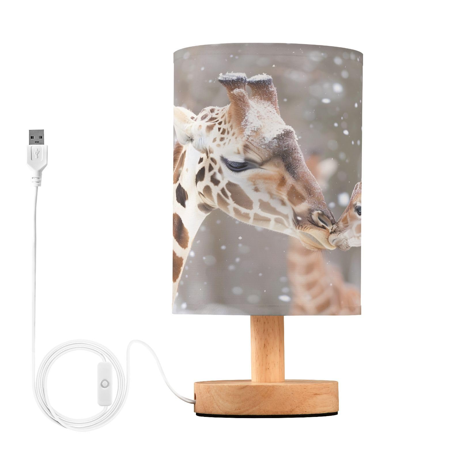 Mnsruu Bedside Table Lamp Giraffes Forest Animal Bedside Lamps LED Light Desk Lamp Fabric Shade Small Lamp for Bedroom Living Room (Bulb Included)