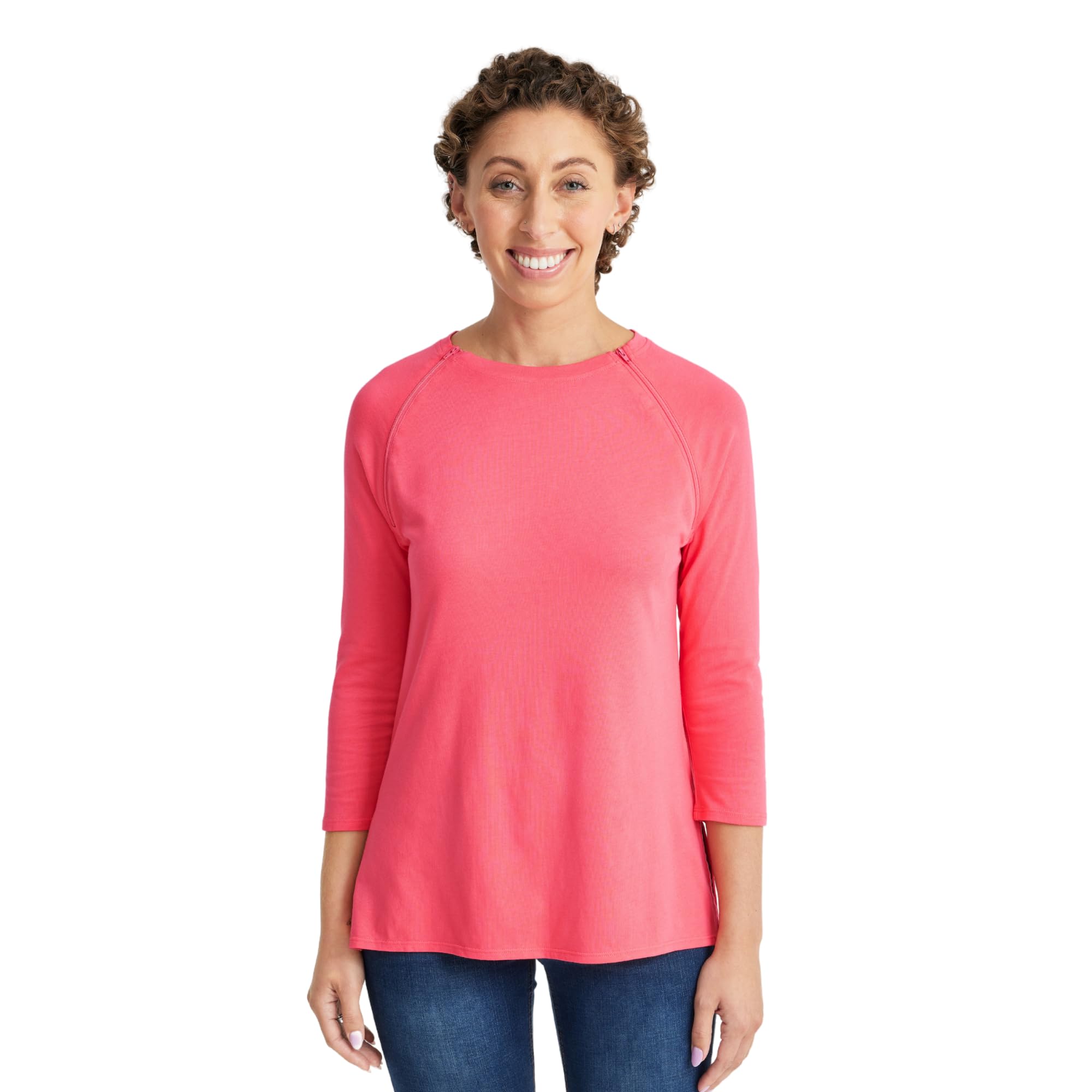 Care+Wear Women's Berry Dual Port Access Shirt - Large, 3/4 Sleeve, Relaxed Fit Shirt for Chemo Patients, Medical Treatment