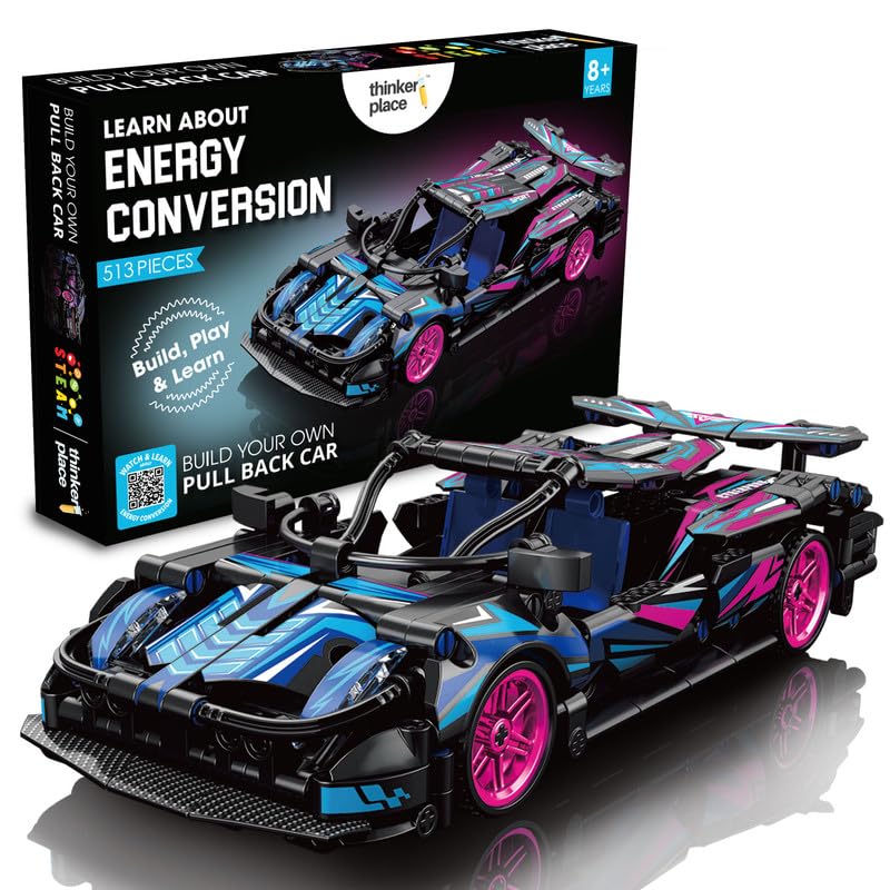 Image of 1:18 DIY Blocks Pull-Back Car - Pink & Black | Big Pull Back Cars | STEM Learning: Learn About Energy Conversion | Educational Toy for Kids 8+