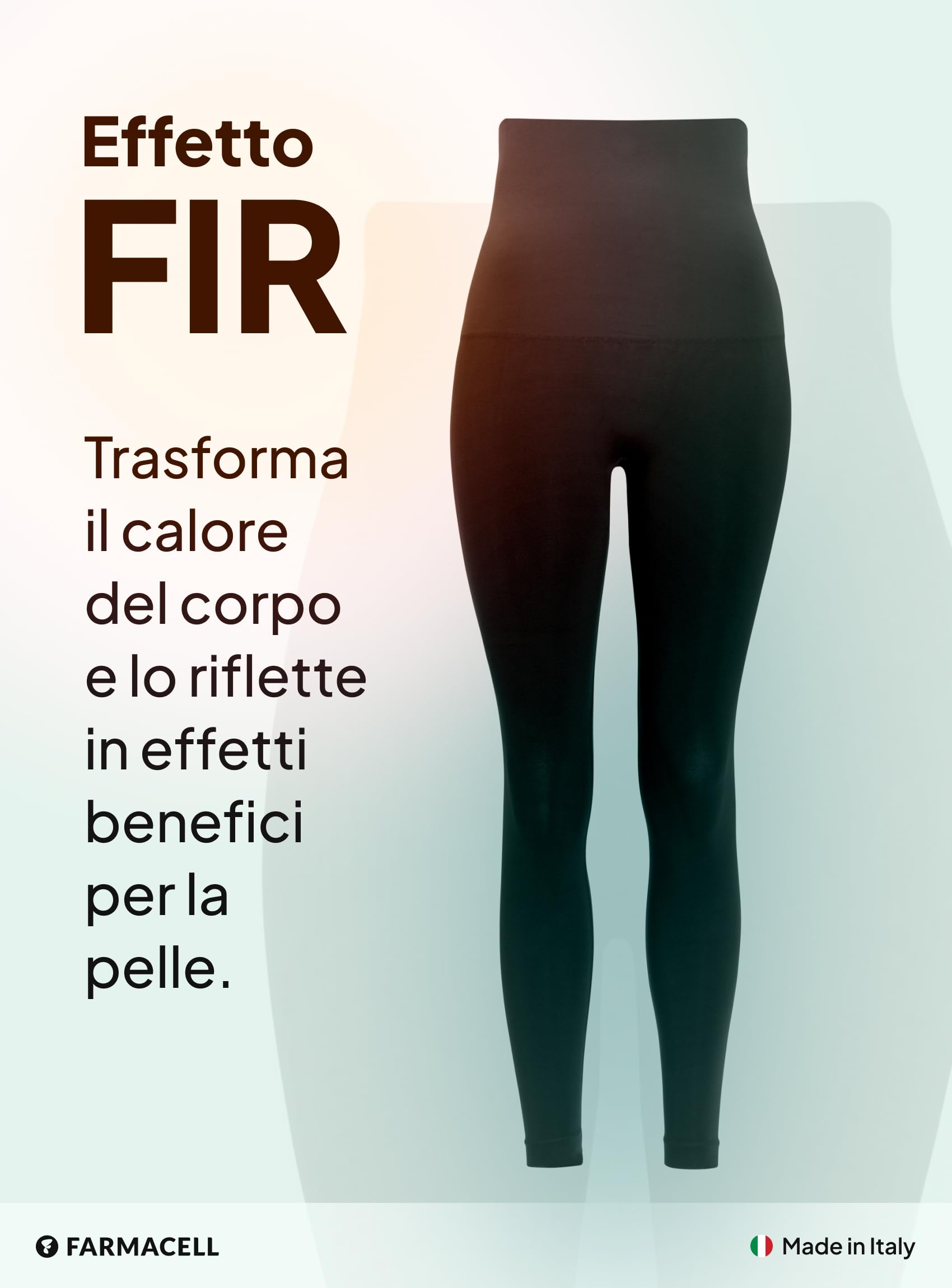 FarmaCell Leggings Anticellulite Donna Modellante con Effetto Fir, Vita Alta Risvoltabile, Made in Italy, 609Y