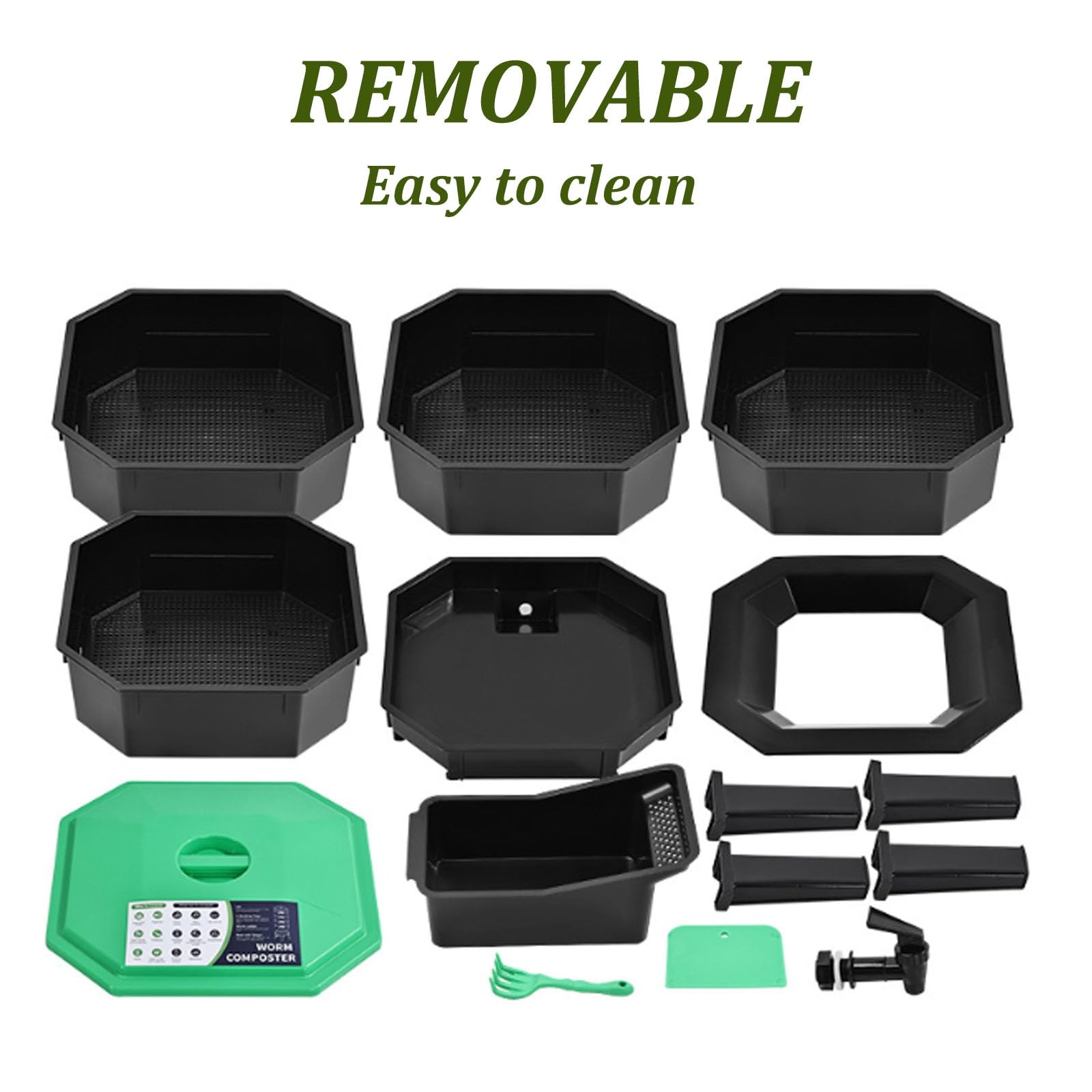 Cubo de basura para compostaje de gusanos de 80 L, 5 bandejas para reciclaje de residuos de alimentos al aire libre con sistema de drenaje eficiente para jardinería sostenible