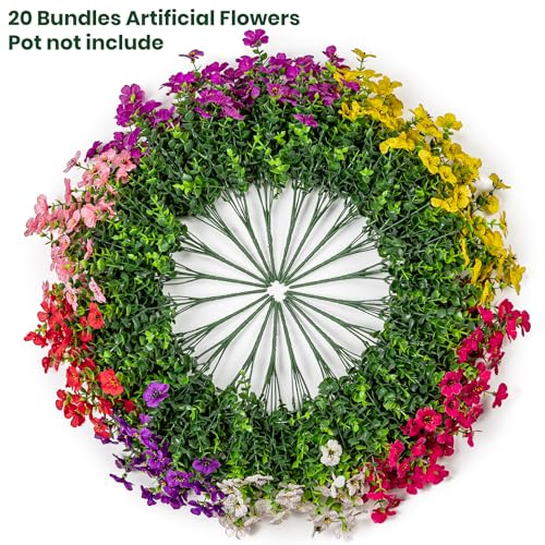 20 Bundles Artificial Flowers for Outdoor Fake Plants for Spring Decoration,Faux Eucalyptus Flowers for Planter UV Resistant Lifelike for Home Porch Garden(7 Color) - Image 5