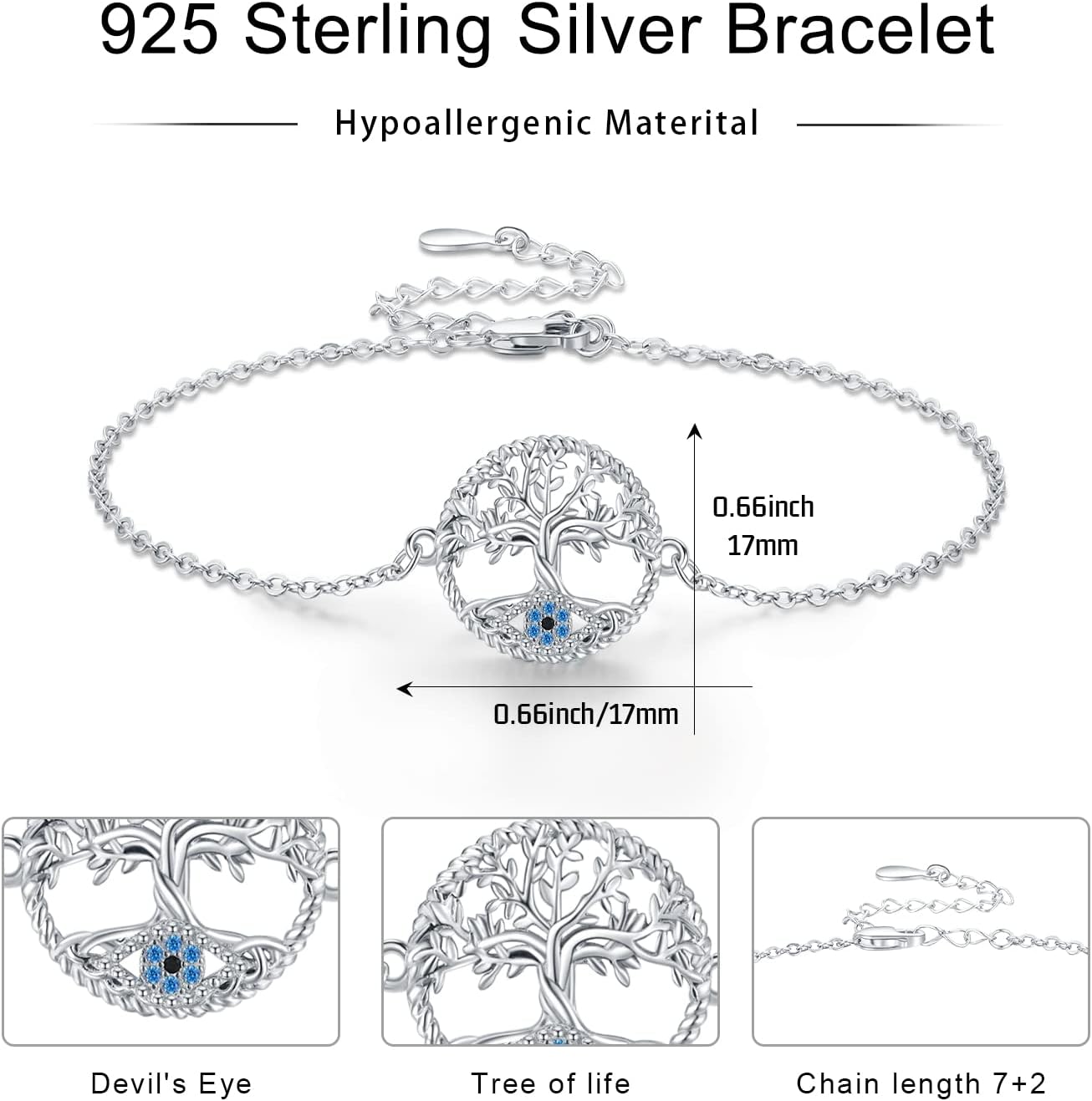 Midir&Etain Tree Of Life & Evil Eye Bracelet Anklet For Women 925 Sterling Silver Adjustable Family Tree Christmas Jewelry Gifts - Image 3