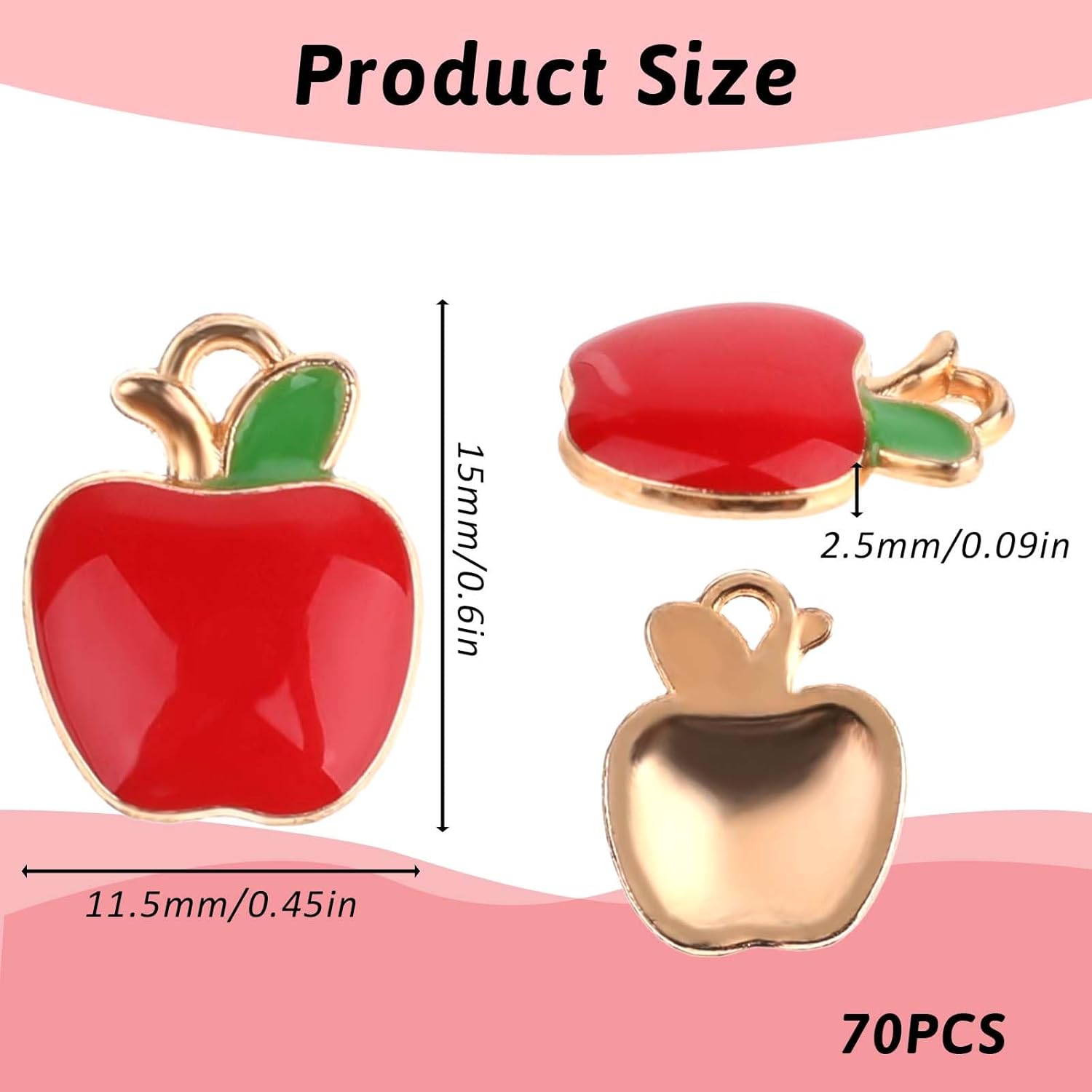 KALIONE 70 Pcs Red Apple Charms Teacher Charms Alloy Apple Pendants Fruit Charm for Jewelry Making Apple Beads for DIY Jewelry Craft Supplies Handmade Earring Necklace Bracelet - Image 2