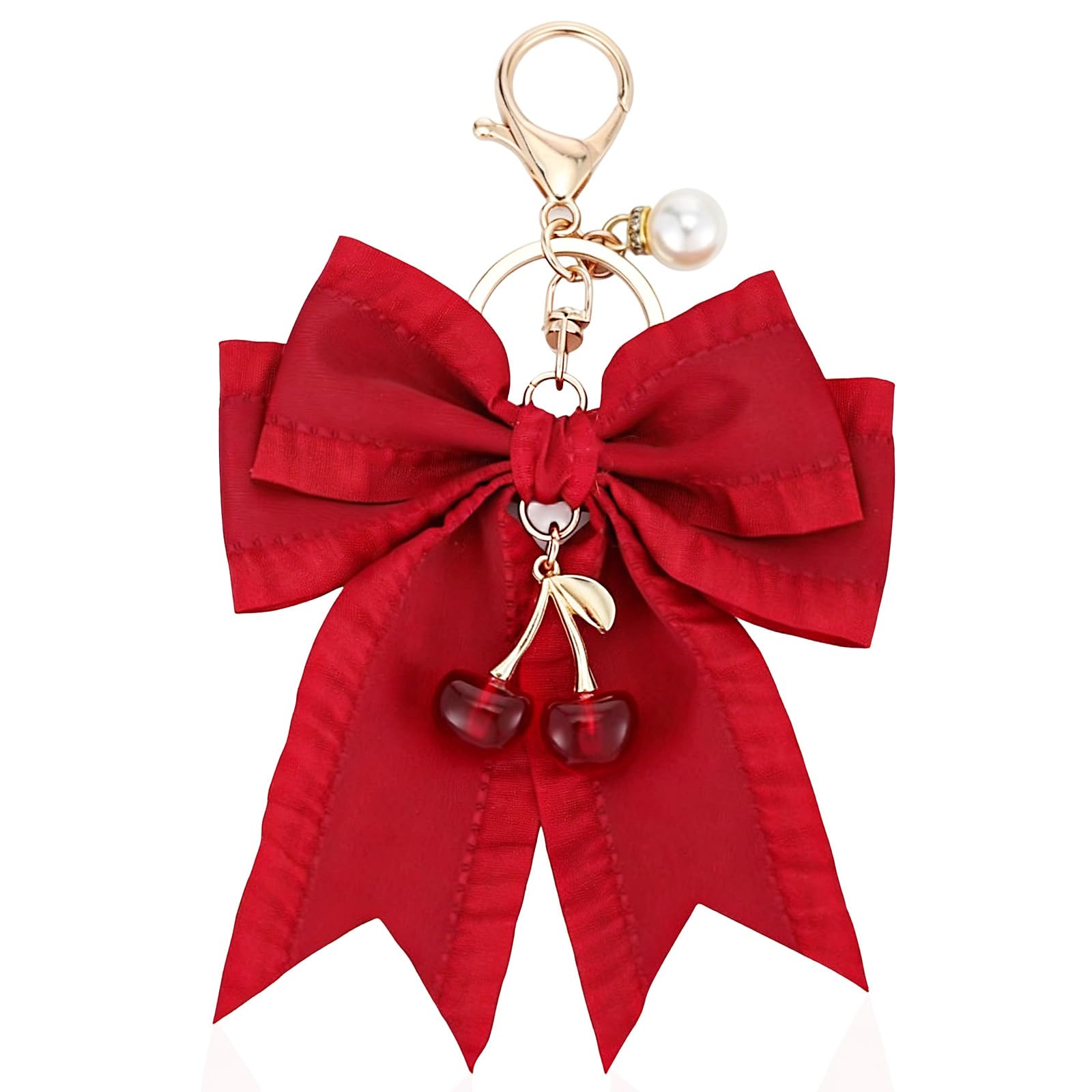 Bow Keychain for Women Cute Cherry Purse Bag Charms for Handbags Pearl Key Chain for Purse Handbags Backpack