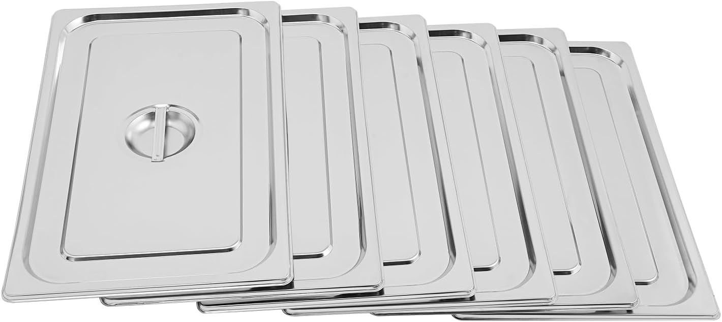 DYNAMI 6-Pack Full Size Stainless Steel Food Pan Lids,6Pcs Steam Table Pan Cover for 1/1 Size Steam Pans,Hotel Pan Lids with Handle, for Buffet Catering Commercial Restaurant,Dishwasher Safe