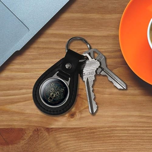 Miniatura 3 de GRAPHICS & MORE Llavero de cuero negro Fenrir feroz gruñendo lobo en cadenas de mitología nórdica, Negro -