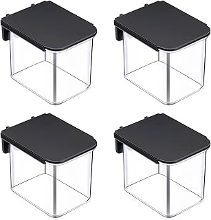 Weysat 4 Pack Pegboard Accessories Pegboard Containers with Lid Black Clear Pegboard Bins with Hooks Plastic Pegboard Organizer for Garage Kitchen Room Craft Storage, 3.9 x 3.2 x 3.2 Inch