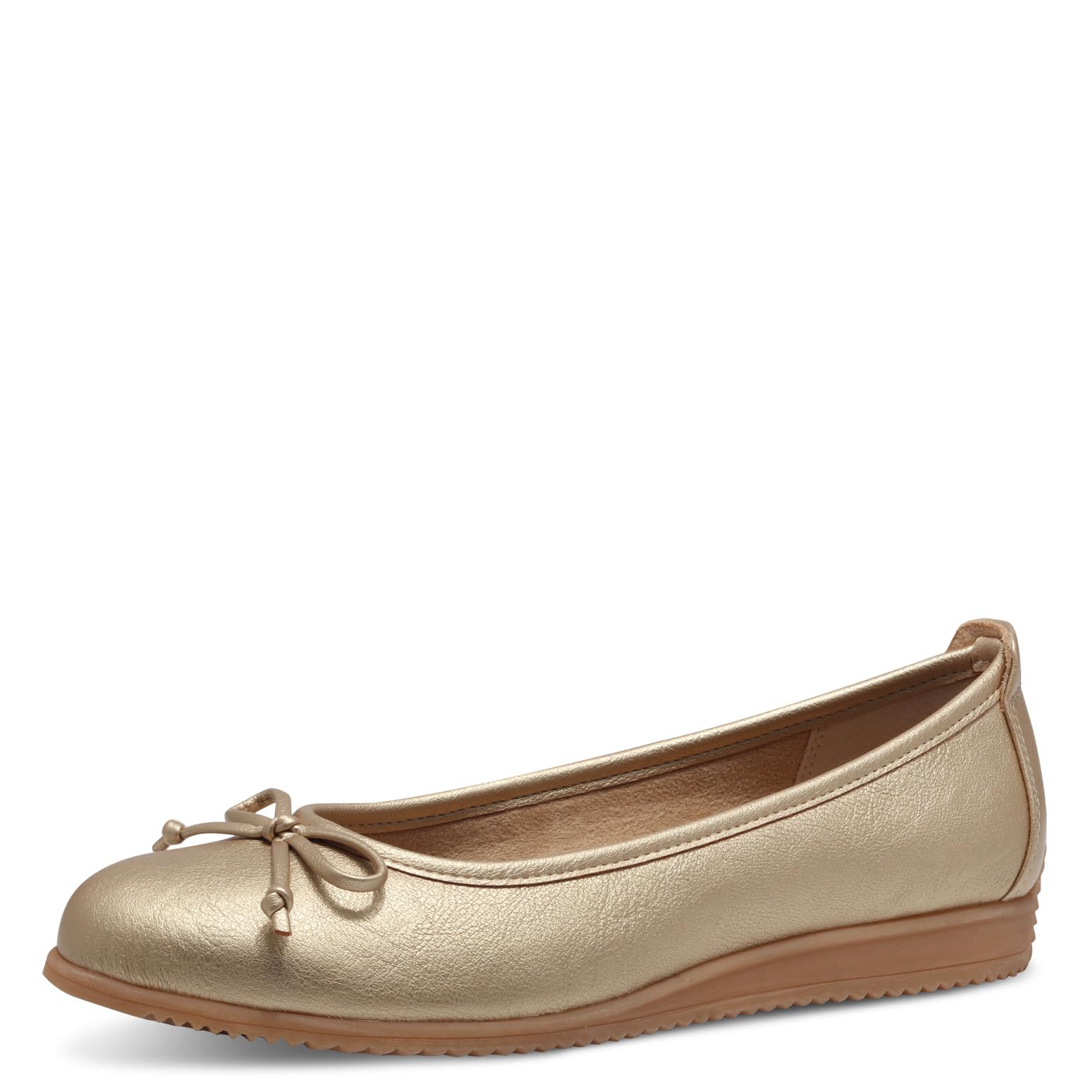 MARCO TOZZI Women's Round Lace Ballet Flats with Bow, Gold, 8.5 UK