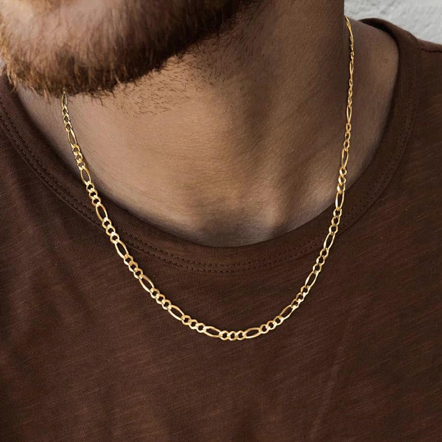 14K Gold Chain Necklaces for Women & Men, 5mm Simple Figaro Link Chain for Womens Dainty Non-Tarnish Necklace Unisex Sizes 18-24 Inches Cadenas De Oro 14K Para Mujer3